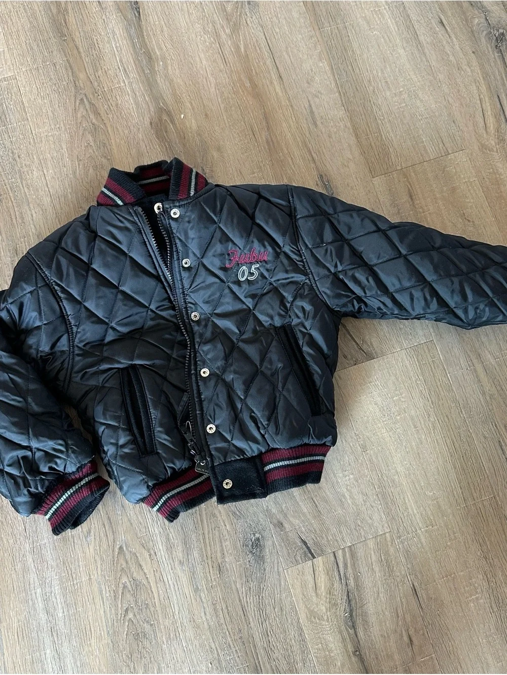 FUBU Black and Burgundy '05' Varsity Jacket
